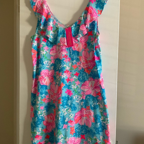Lilly Pulitzer Alessa Swing Dress L Tropical Luscious Lions NWT Surf Blue - Picture 3 of 8